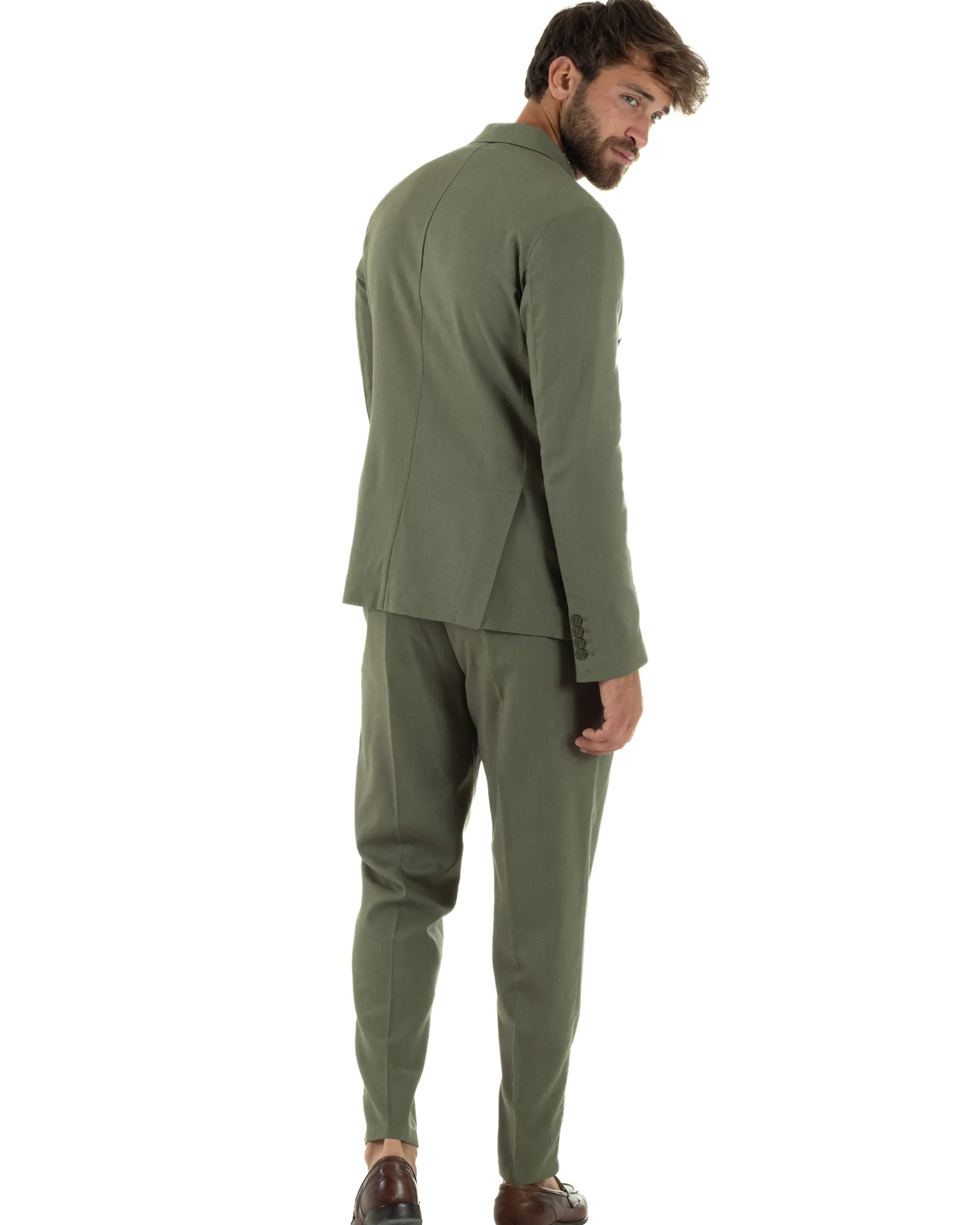 Abito lino uomo vestito doppiopetto sartoriale verde militare AE1169A