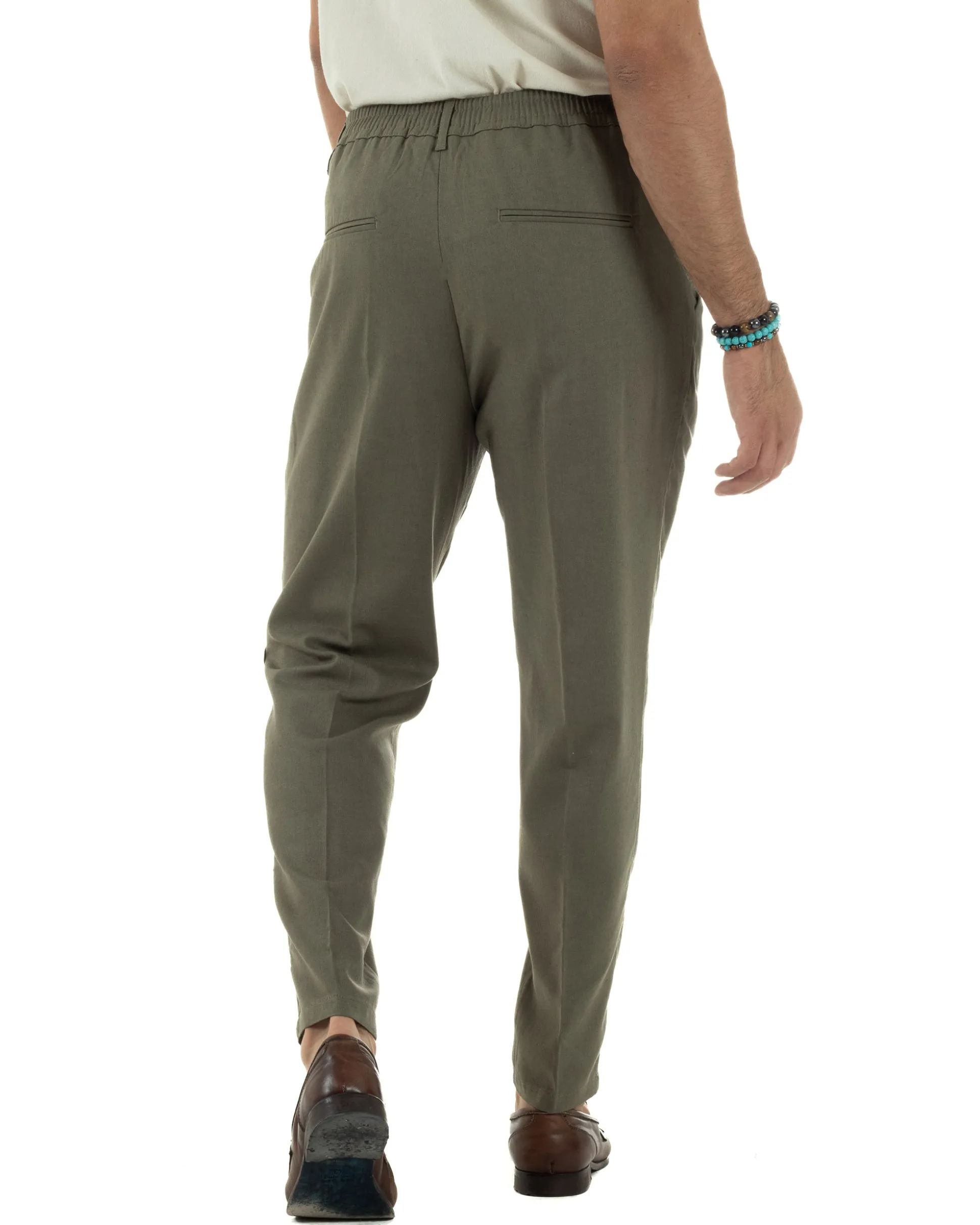 Abito lino uomo vestito doppiopetto sartoriale verde militare AE1169A