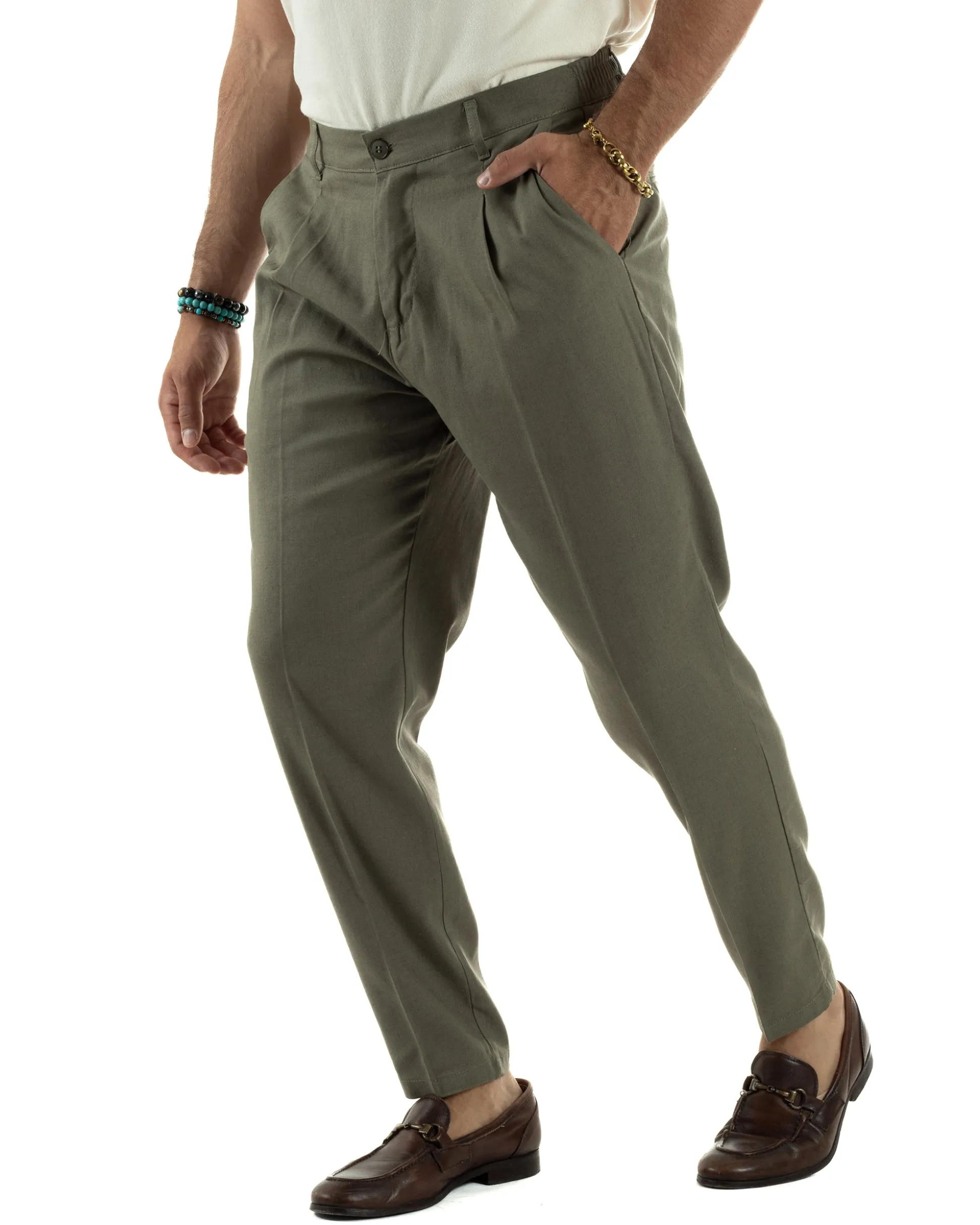 Abito lino uomo vestito doppiopetto sartoriale verde militare AE1169A