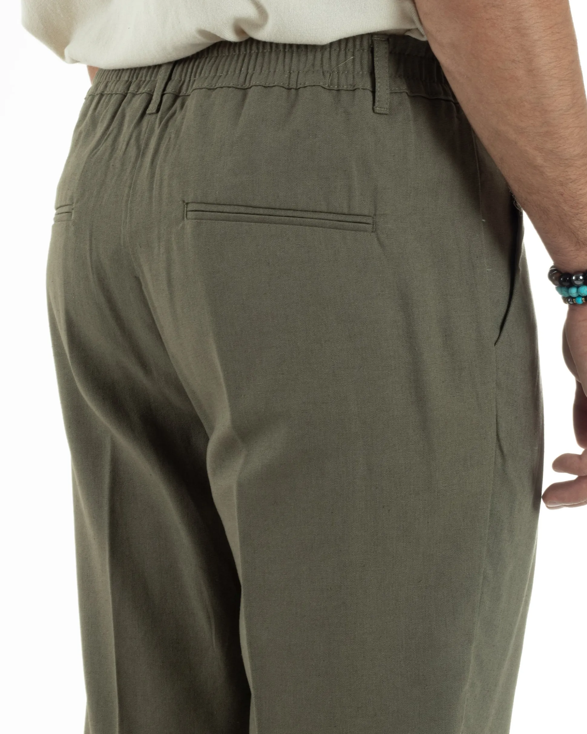 Abito lino uomo vestito doppiopetto sartoriale verde militare AE1169A