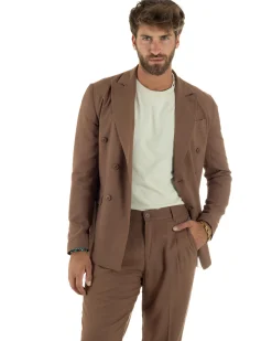Abito lino uomo vestito doppiopetto sartoriale camel AE1171A
