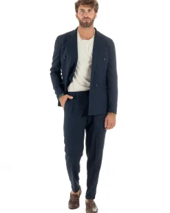 Abito lino uomo vestito doppiopetto sartoriale blu AE1172A