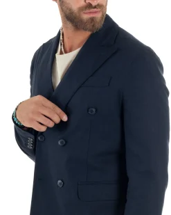 Abito lino uomo vestito doppiopetto sartoriale blu AE1172A