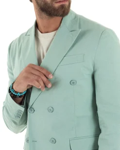 Abito lino uomo vestito doppiopetto sartoriale verde acqua AE1168A