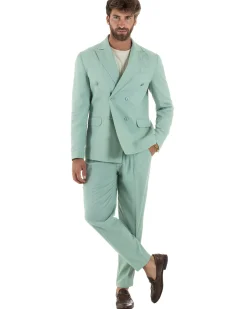 Abito lino uomo vestito doppiopetto sartoriale verde acqua AE1168A