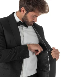 Abito monopetto uomo smoking brillantinato rever sciallato nero GIOSAL-AE1233A