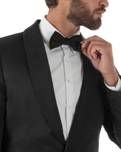 Abito monopetto uomo smoking brillantinato rever sciallato nero GIOSAL-AE1233A
