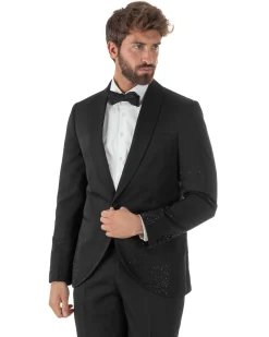 Abito monopetto uomo smoking brillantinato rever sciallato nero GIOSAL-AE1233A