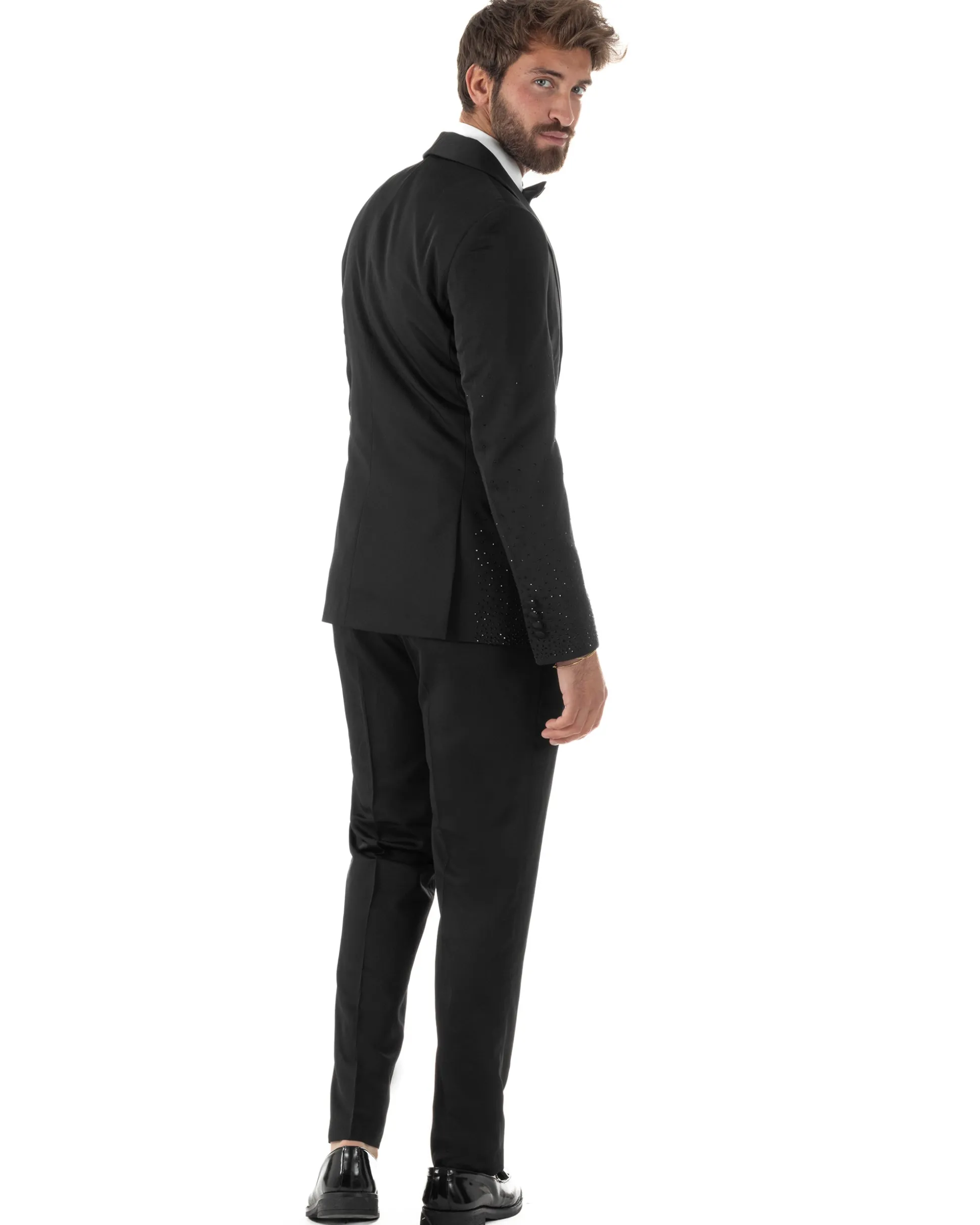 Abito monopetto uomo smoking brillantinato rever sciallato nero GIOSAL-AE1233A