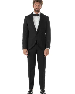 Abito monopetto uomo smoking brillantinato rever sciallato nero GIOSAL-AE1233A