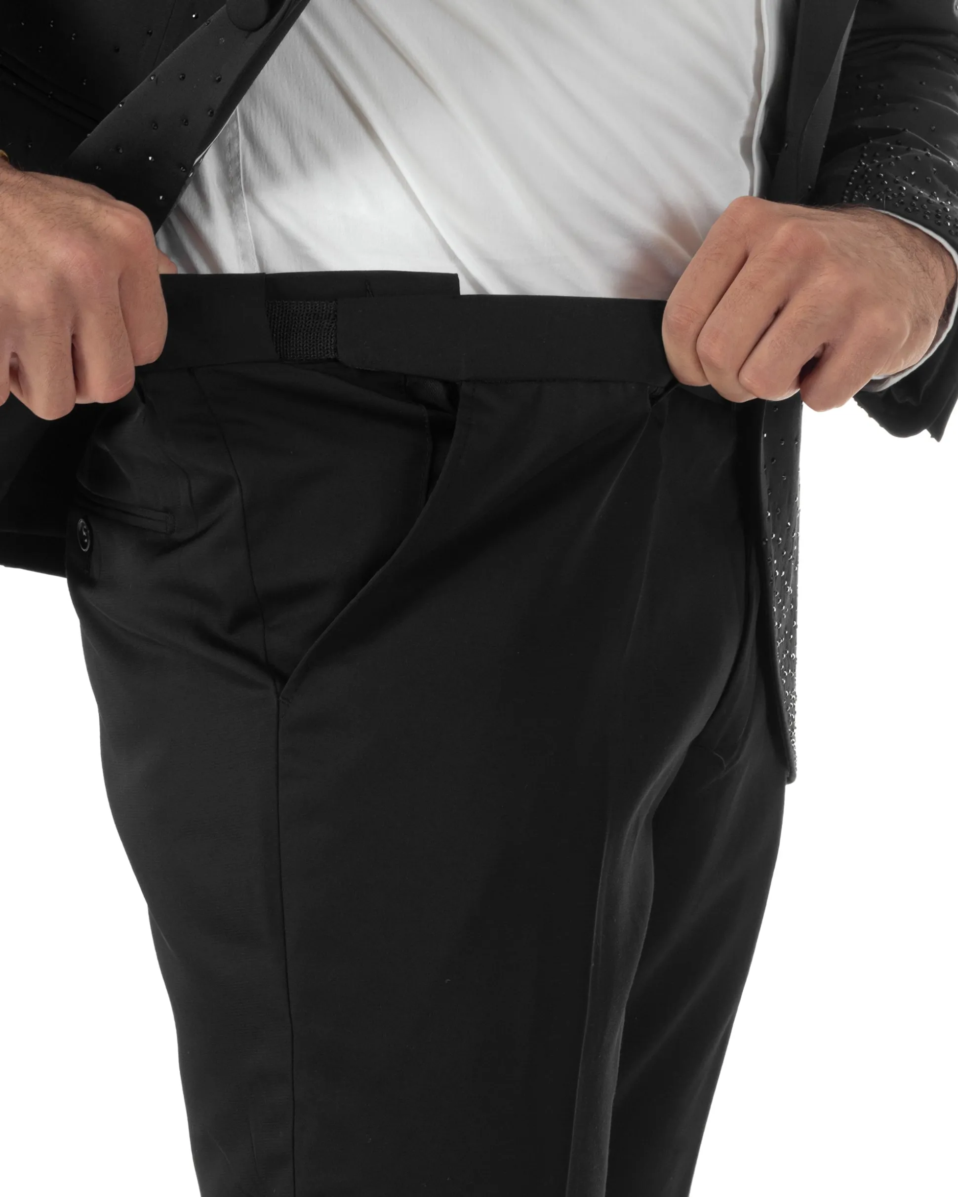 Abito monopetto uomo smoking brillantinato rever sciallato nero GIOSAL-AE1233A