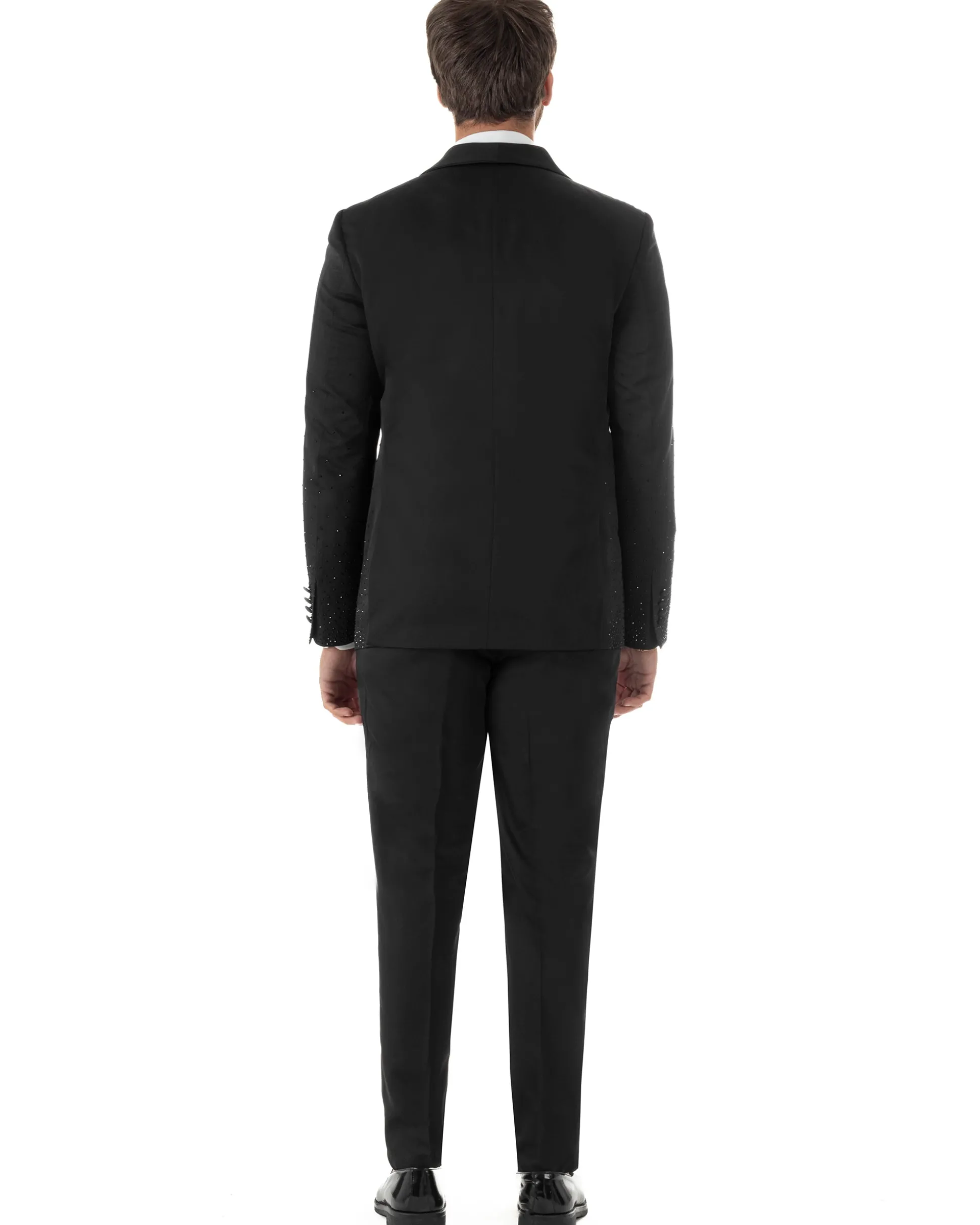 Abito monopetto uomo smoking brillantinato rever sciallato nero GIOSAL-AE1233A