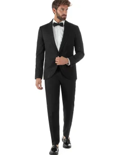 Abito monopetto uomo smoking brillantinato rever sciallato nero GIOSAL-AE1233A