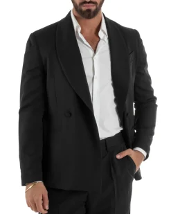 Abito uomo completo doppiopetto rever scialle cintura pantaloni pinces nero BlackSunday AE1245A