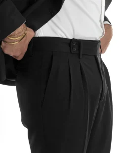 Abito uomo completo doppiopetto rever scialle cintura pantaloni pinces nero BlackSunday AE1245A