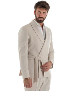 Abito uomo completo doppiopetto rever scialle cintura pantaloni pinces beige BlackSunday AE1246A