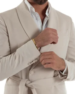 Abito uomo completo doppiopetto rever scialle cintura pantaloni pinces beige BlackSunday AE1246A