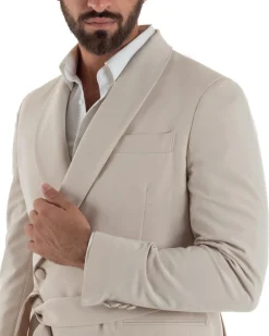 Abito uomo completo doppiopetto rever scialle cintura pantaloni pinces beige BlackSunday AE1246A