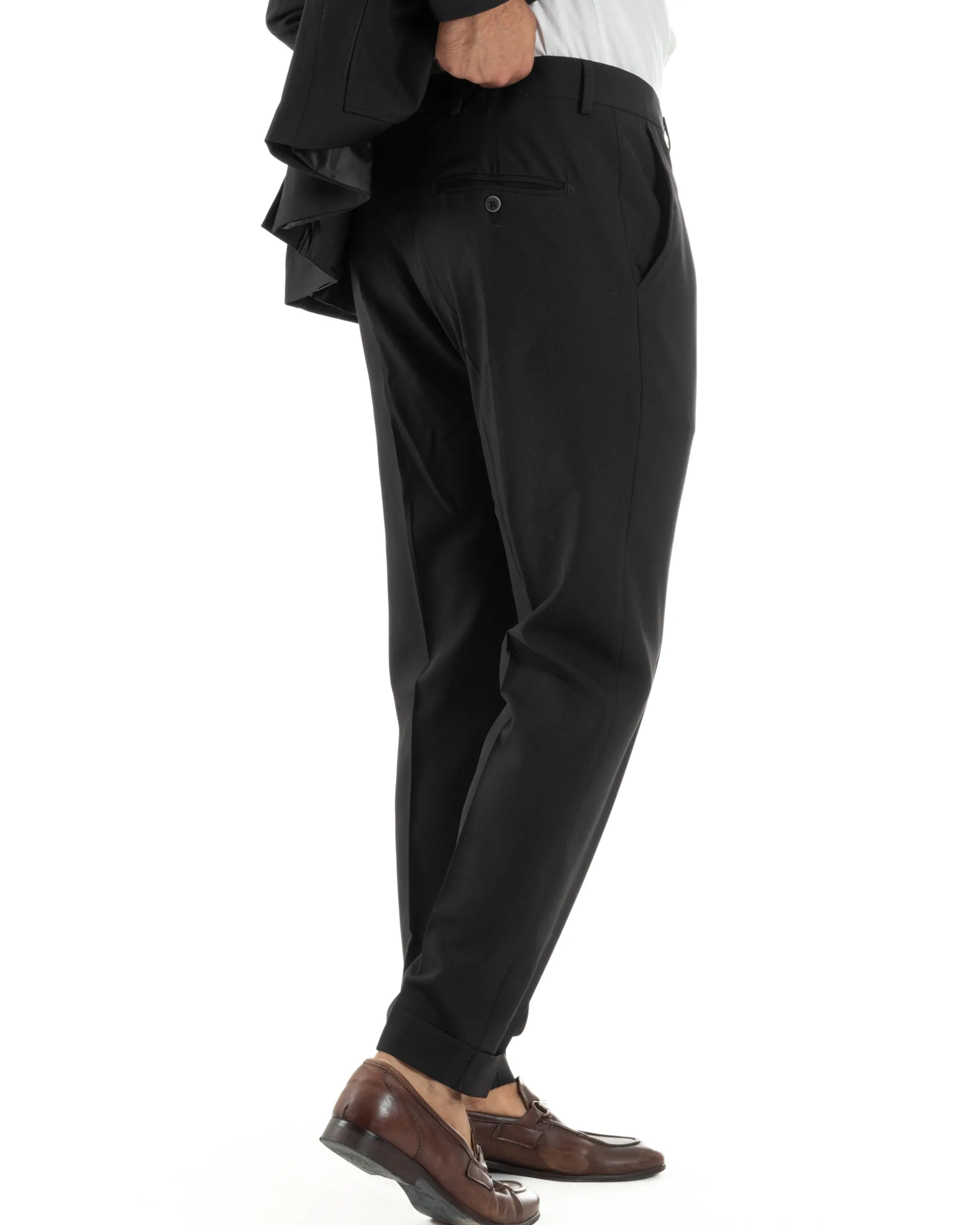 Abito Uomo Completo Giacca Sahariana Pantaloni Nero AE1146A