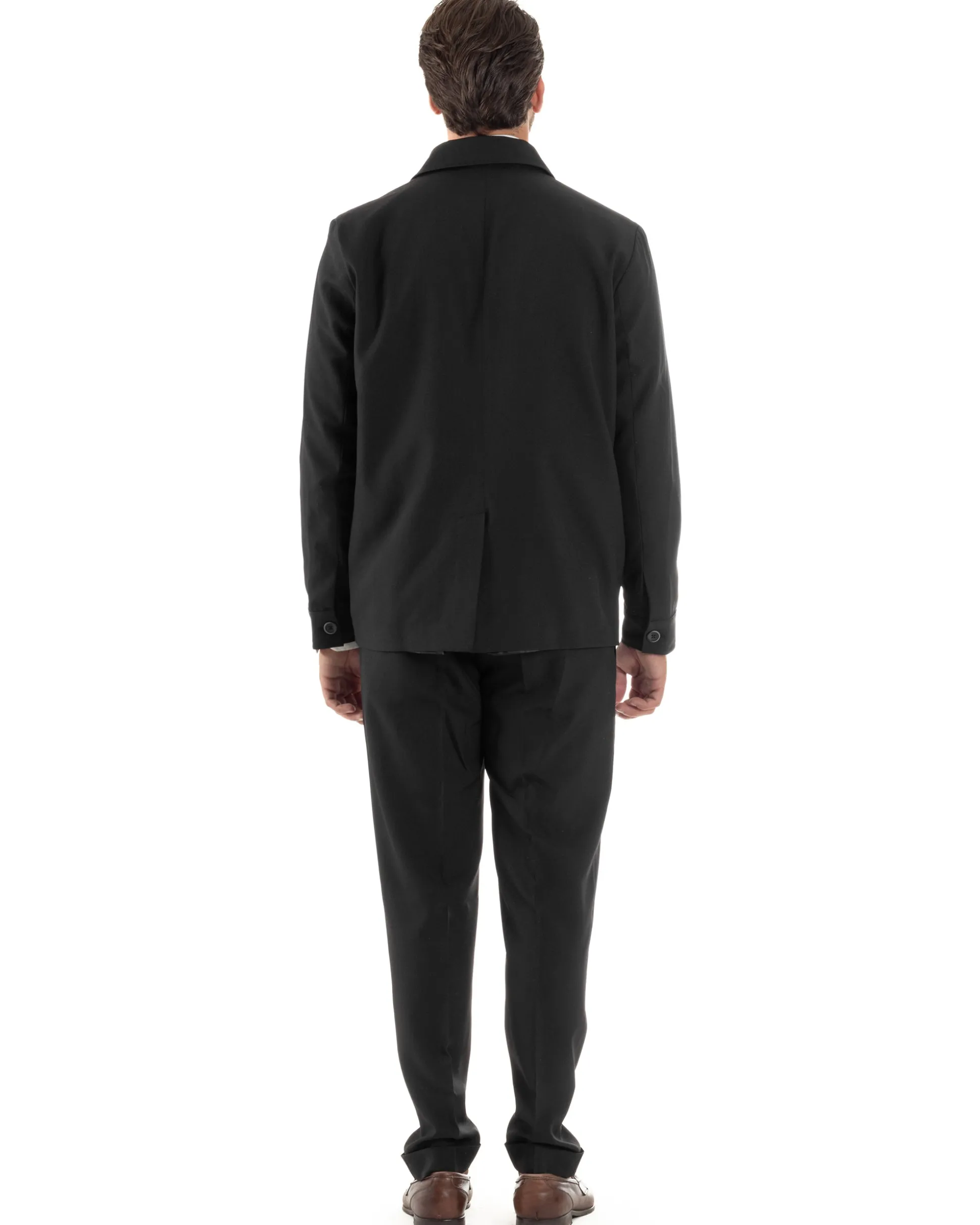 Abito Uomo Completo Giacca Sahariana Pantaloni Nero AE1146A