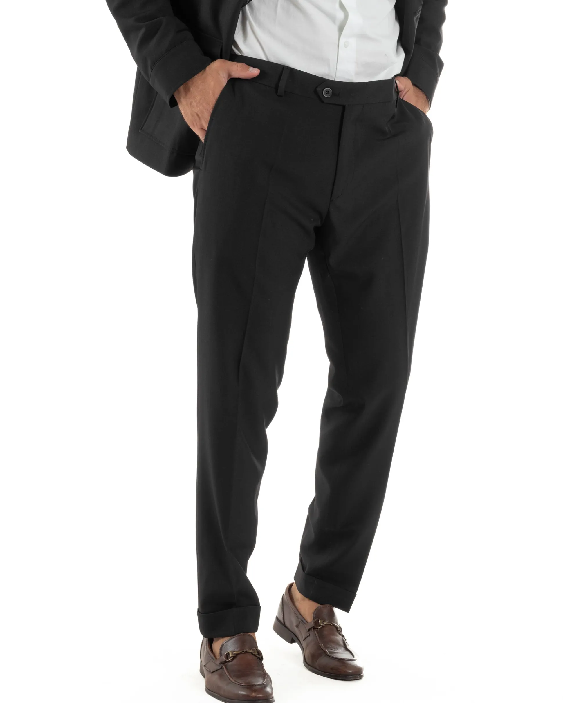 Abito Uomo Completo Giacca Sahariana Pantaloni Nero AE1146A