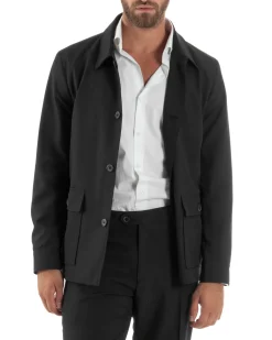 Abito Uomo Completo Giacca Sahariana Pantaloni Nero AE1146A