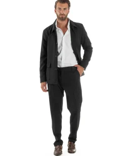 Abito Uomo Completo Giacca Sahariana Pantaloni Nero AE1146A