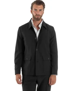 Abito Uomo Completo Giacca Sahariana Pantaloni Nero AE1146A