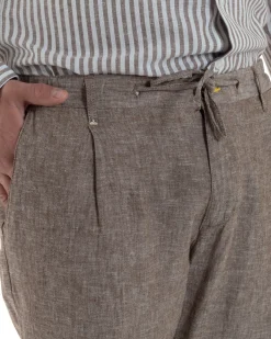 Abito uomo completo lino giacca monopetto pantaloni pinces coulisse marrone BERNA M-261359