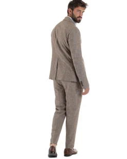 Abito uomo completo lino giacca monopetto pantaloni pinces coulisse marrone BERNA M-261359