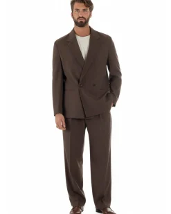 Abito uomo doppiopetto 2 bottoni vestito viscosa over pantaloni baggy marrone GIOSAL-AE1217A