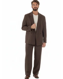 Abito uomo doppiopetto 2 bottoni vestito viscosa over pantaloni baggy marrone GIOSAL-AE1217A