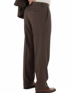 Abito uomo doppiopetto 2 bottoni vestito viscosa over pantaloni baggy marrone GIOSAL-AE1217A
