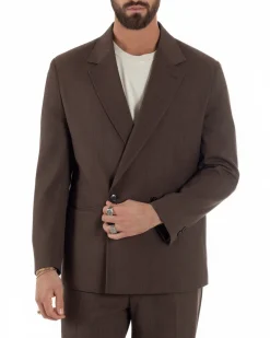 Abito uomo doppiopetto 2 bottoni vestito viscosa over pantaloni baggy marrone GIOSAL-AE1217A