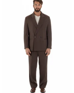 Abito uomo doppiopetto 2 bottoni vestito viscosa over pantaloni baggy marrone GIOSAL-AE1217A