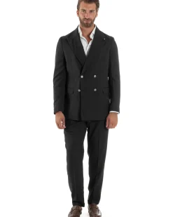 Abito Uomo Doppiopetto Bottoni In Metallo Completo Sartoriale Vestito Elegante Giacca Rever A Lancia Pantaloni Con Pinces Casual Nero GIOSAL-AE1138A