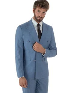 Abito uomo doppiopetto completo viscosa giacca pantaloni elegante denim GIOSAL-AE1234A