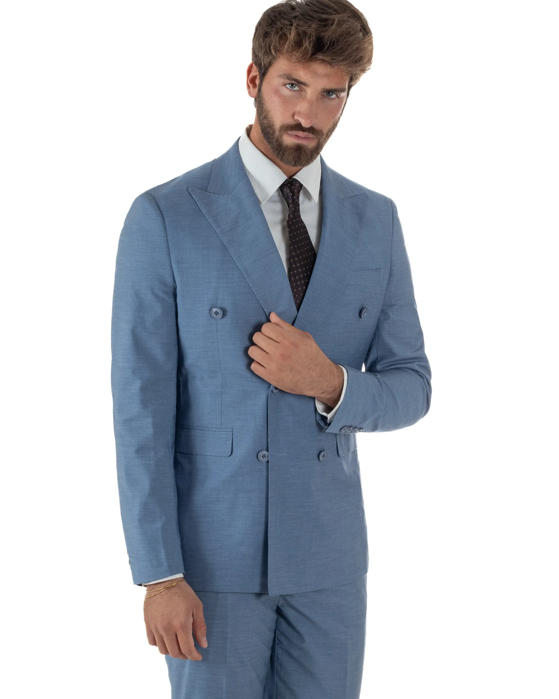 Abito uomo doppiopetto completo viscosa giacca pantaloni elegante denim GIOSAL-AE1234A