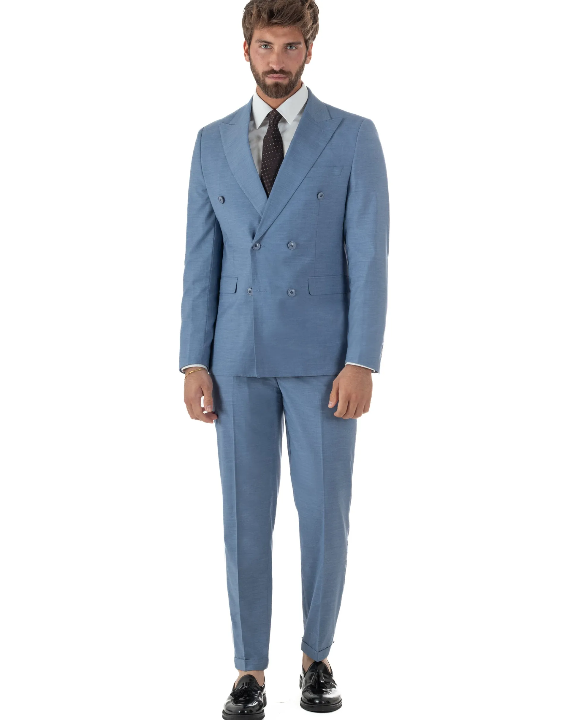 Abito uomo doppiopetto completo viscosa giacca pantaloni elegante denim GIOSAL-AE1234A