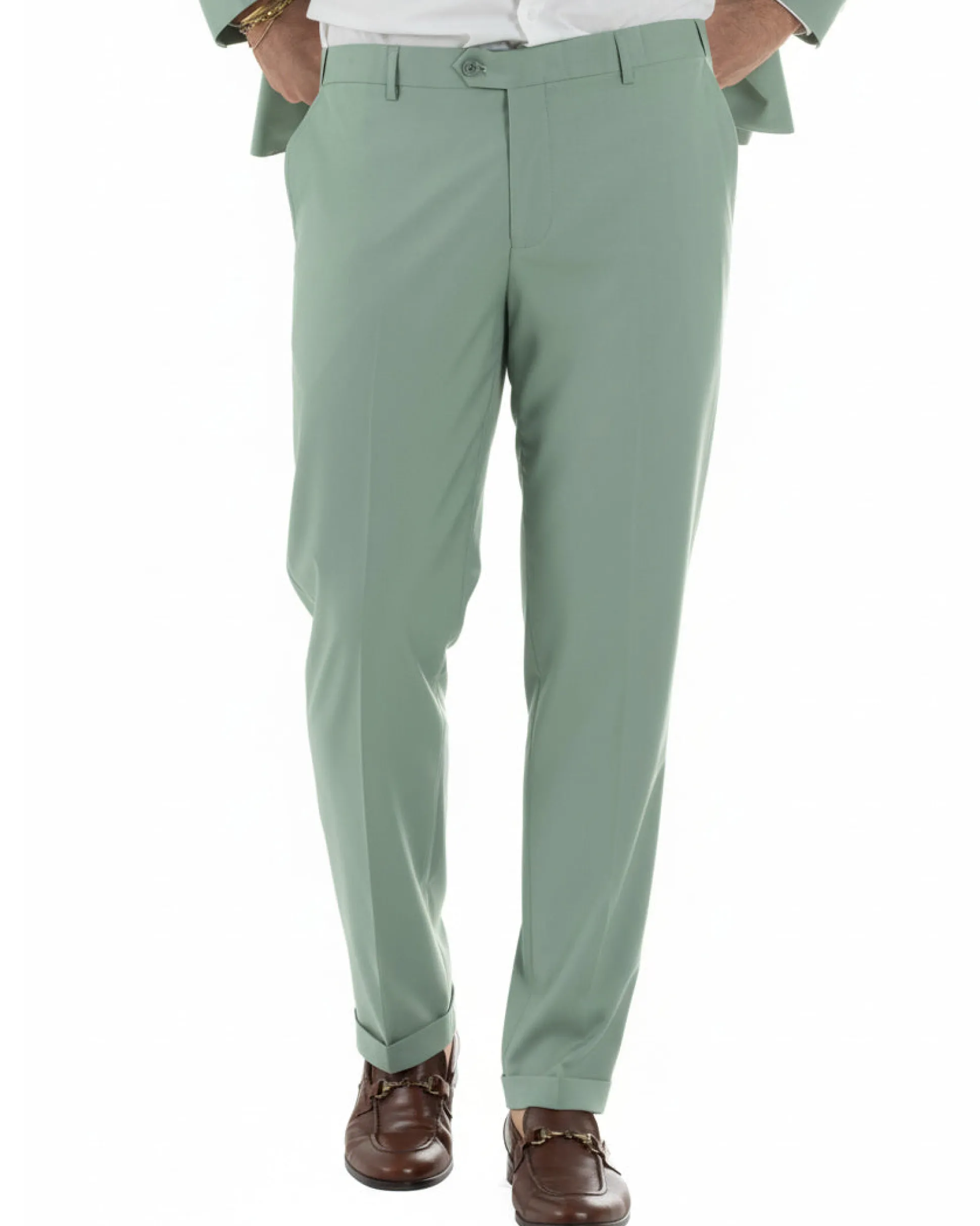 Abito uomo doppiopetto completo viscosa giacca pantaloni elegante verde salvia GIOSAL-AE1207A