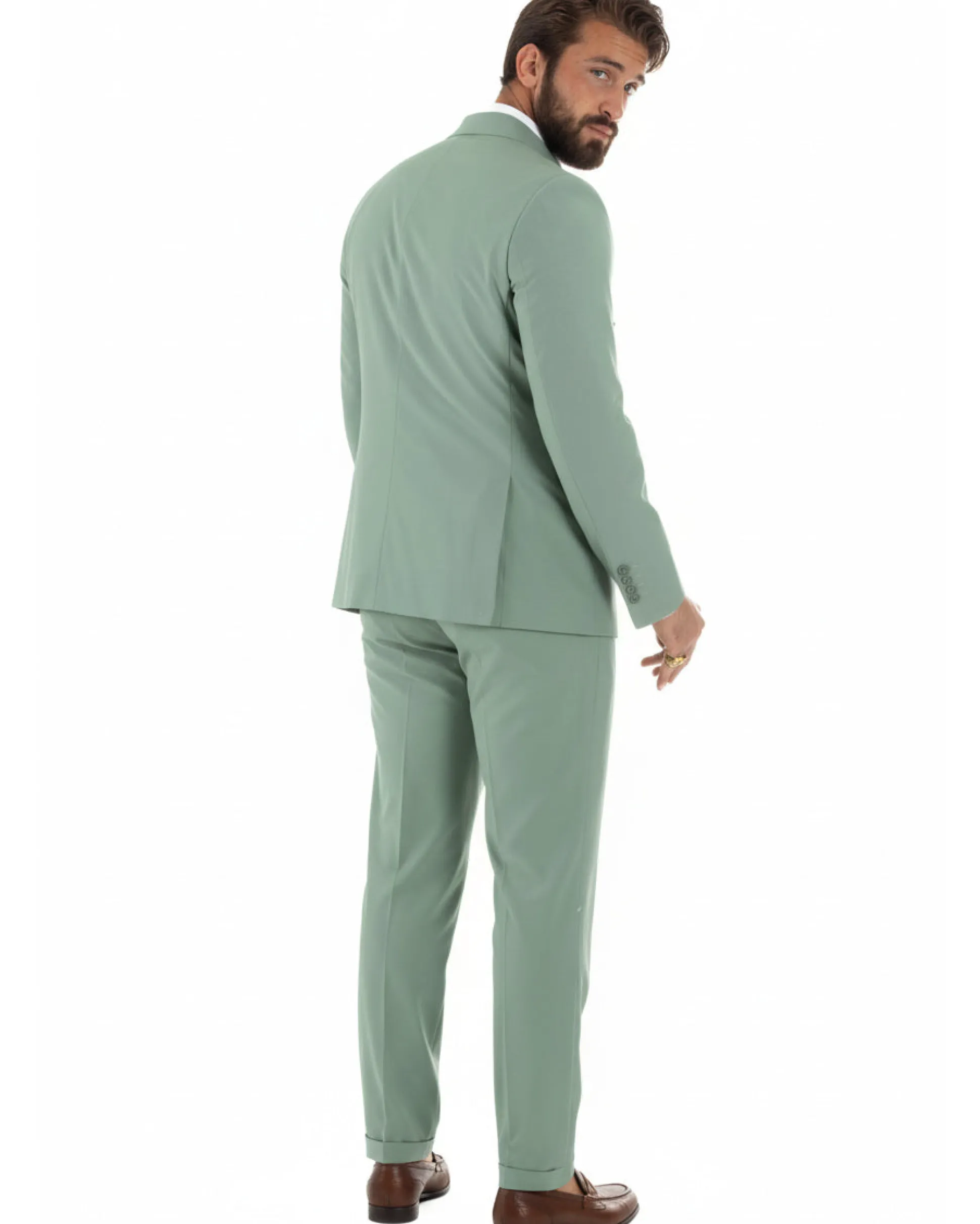 Abito uomo doppiopetto completo viscosa giacca pantaloni elegante verde salvia GIOSAL-AE1207A