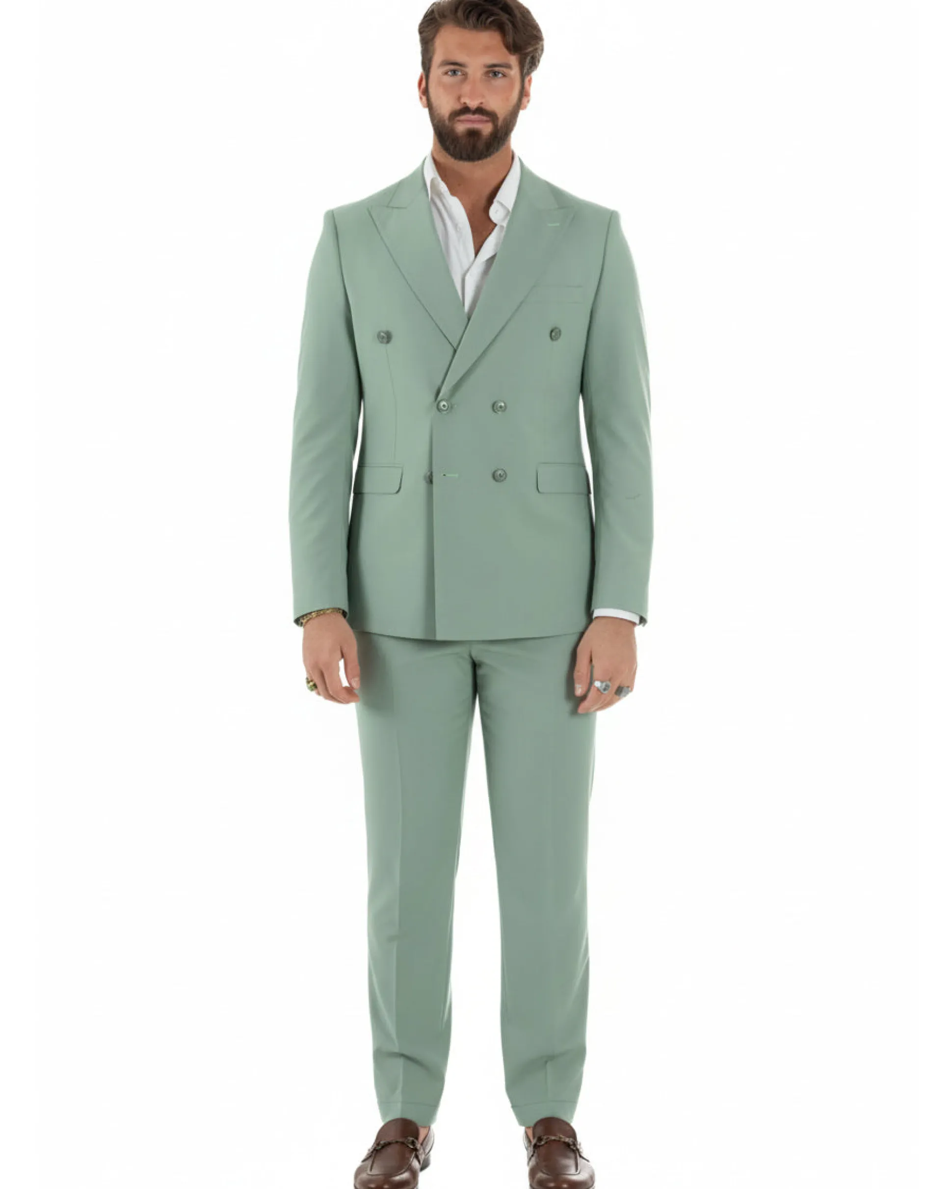 Abito uomo doppiopetto completo viscosa giacca pantaloni elegante verde salvia GIOSAL-AE1207A