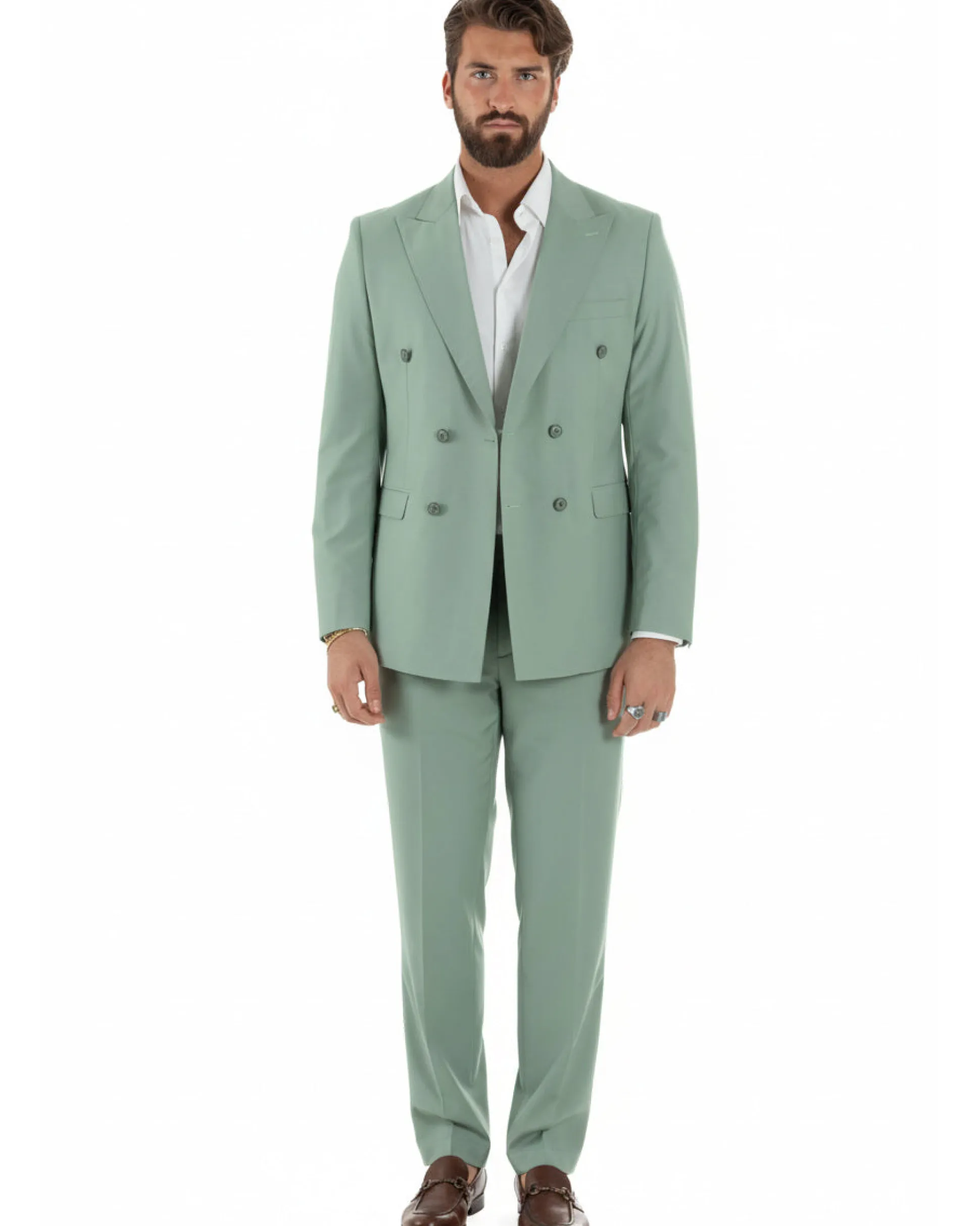 Abito uomo doppiopetto completo viscosa giacca pantaloni elegante verde salvia GIOSAL-AE1207A