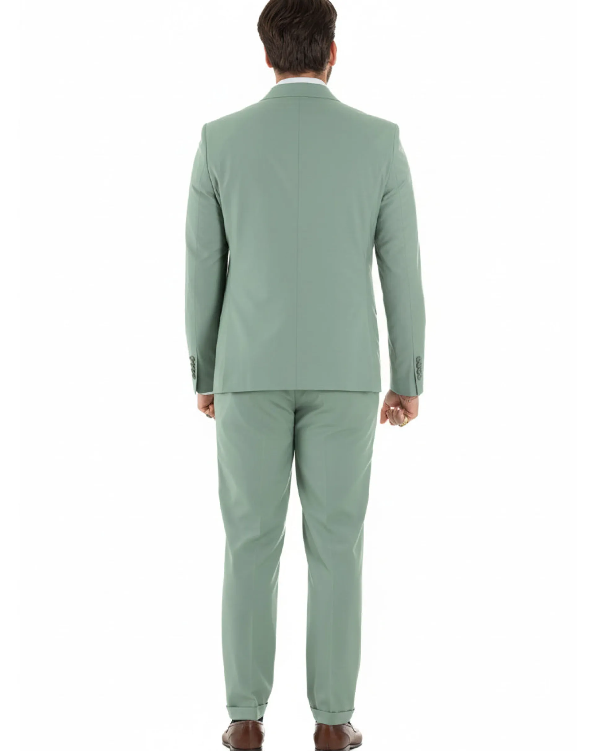Abito uomo doppiopetto completo viscosa giacca pantaloni elegante verde salvia GIOSAL-AE1207A