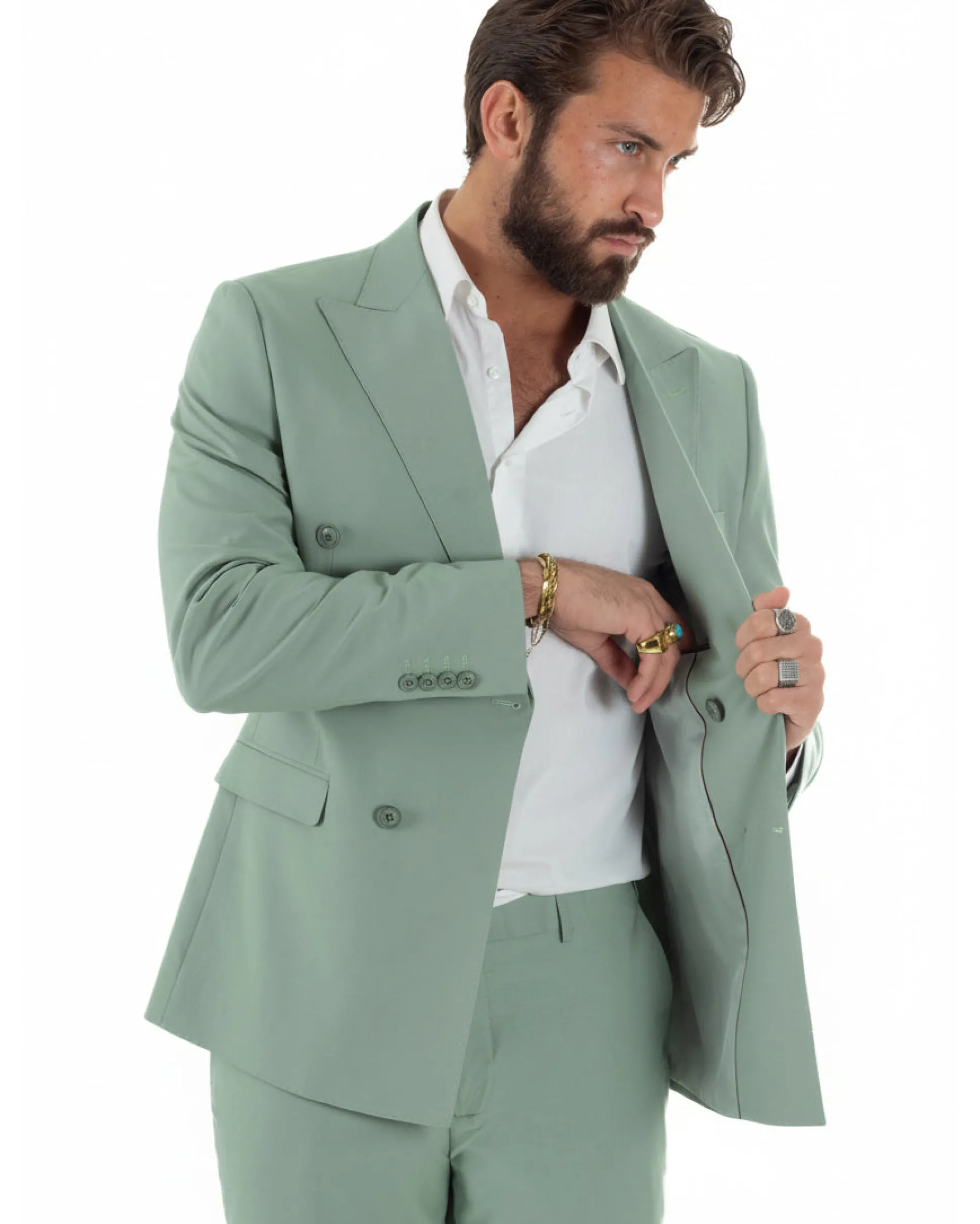 Abito uomo doppiopetto completo viscosa giacca pantaloni elegante verde salvia GIOSAL-AE1207A