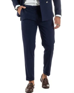 Abito uomo doppiopetto completo gessato giacca pantaloni bottoni metallo blu GIOSAL-AE1090A