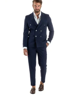 Abito uomo doppiopetto completo gessato giacca pantaloni bottoni metallo blu GIOSAL-AE1090A