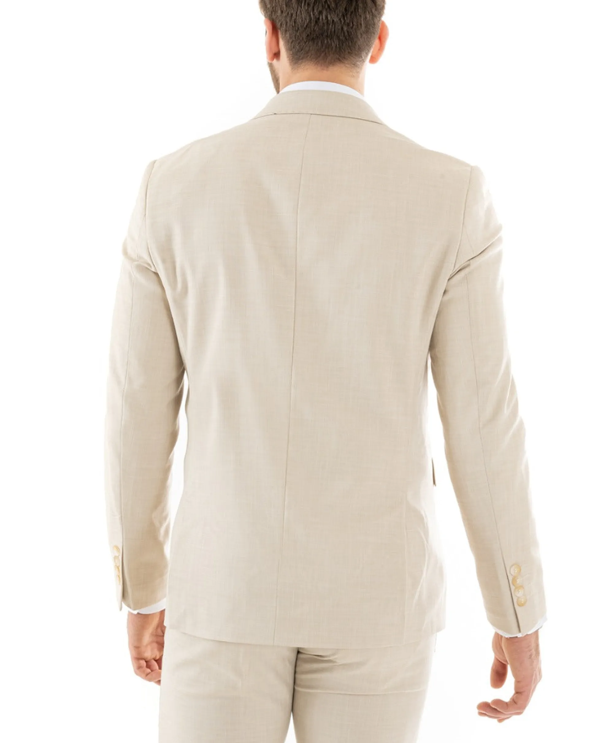 Abito uomo doppiopetto completo viscosa giacca pantaloni elegante beige melangiato GIOSAL-OU2258A