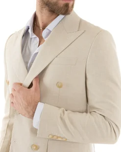 Abito uomo doppiopetto completo viscosa giacca pantaloni elegante beige melangiato GIOSAL-OU2258A
