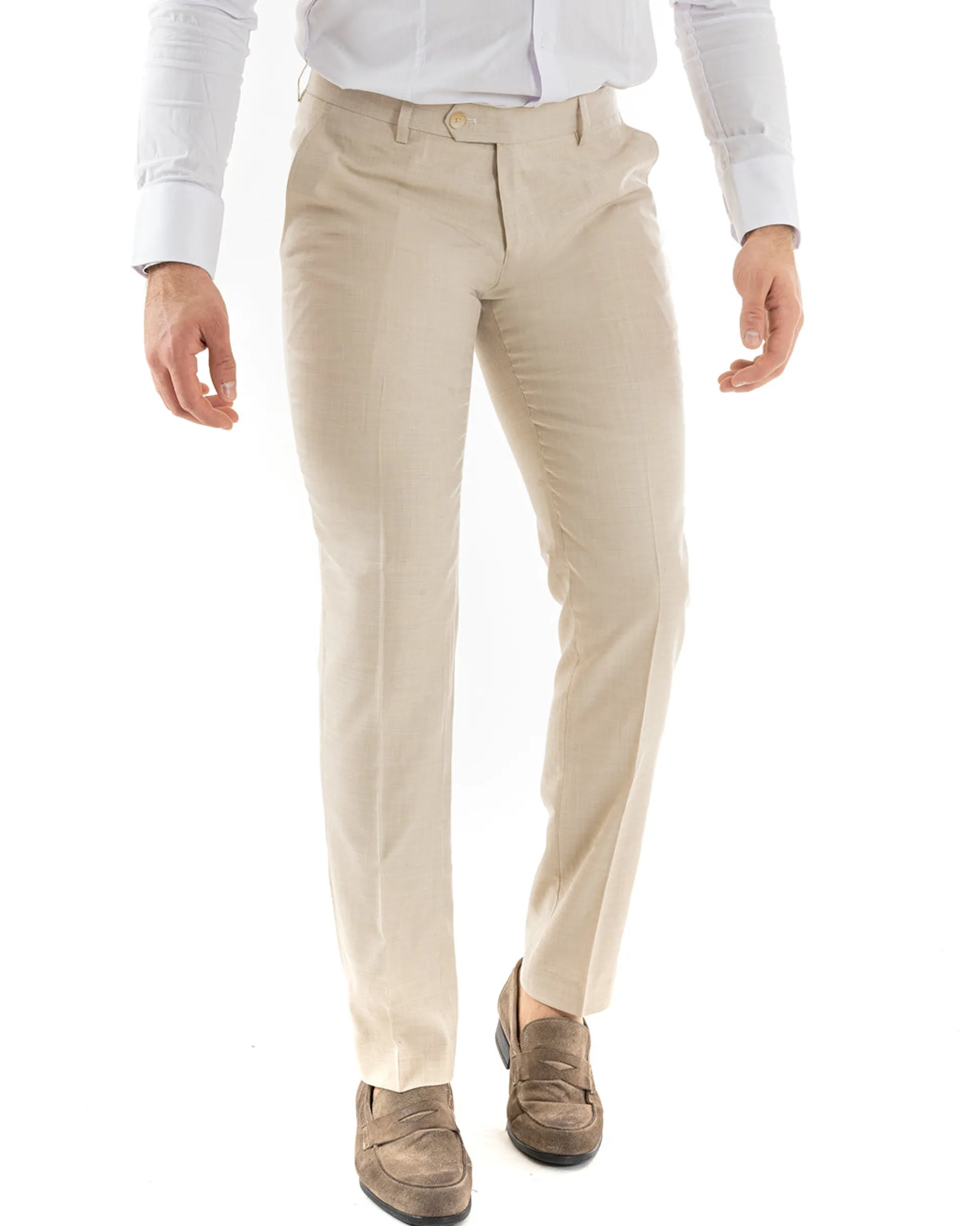 Abito uomo doppiopetto completo viscosa giacca pantaloni elegante beige melangiato GIOSAL-OU2258A